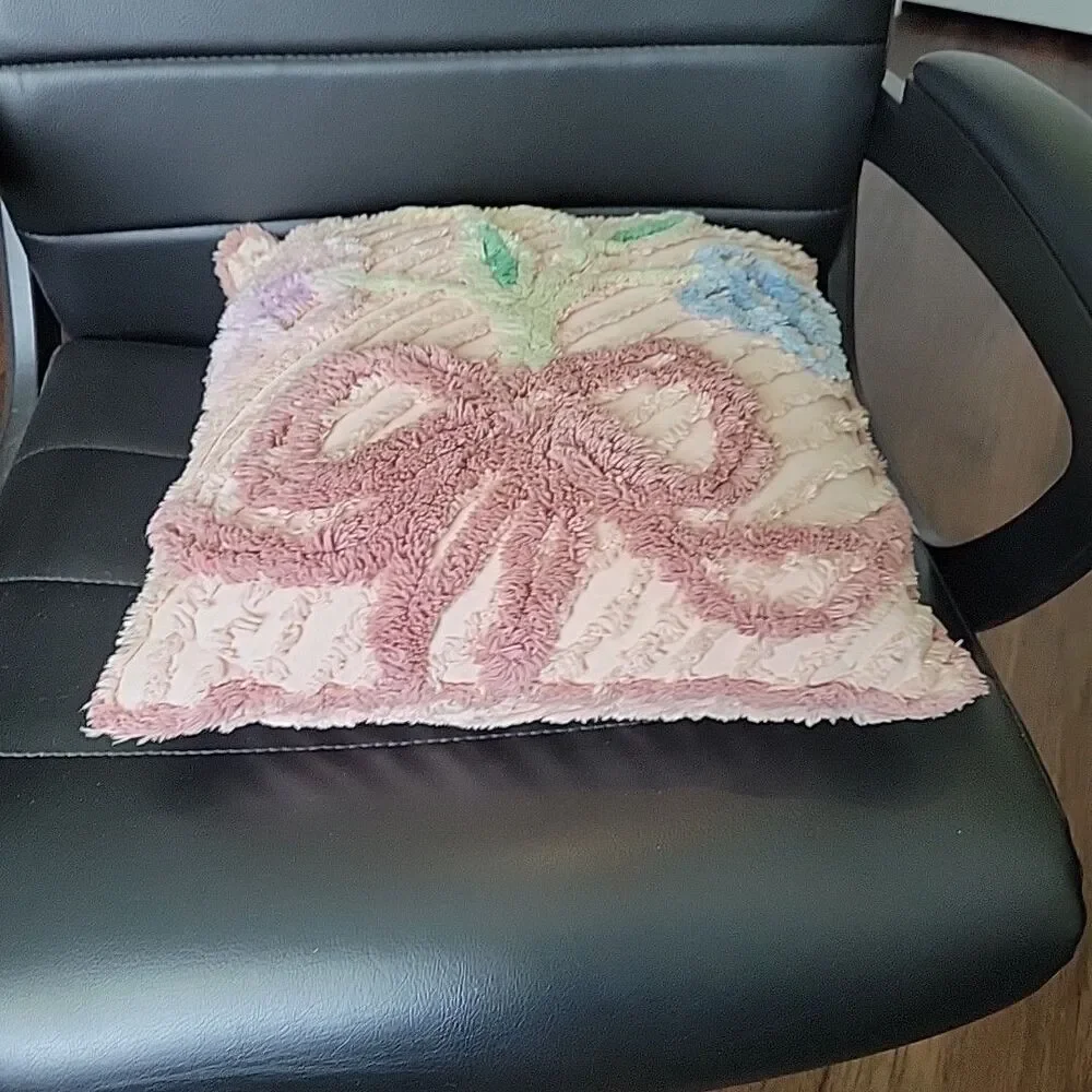 Vtg Chenille Pillow From Bedspread 13x13